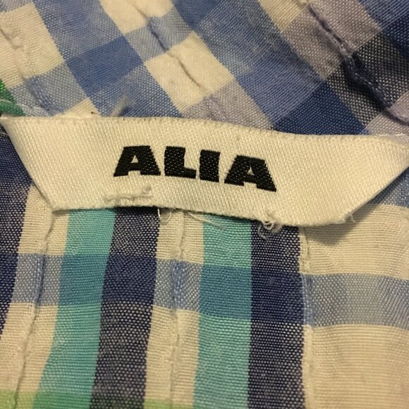 Vintage Alia Plaid Seersucker Green & Blue Picnic Button Down Shirt - Picture 7 of 16